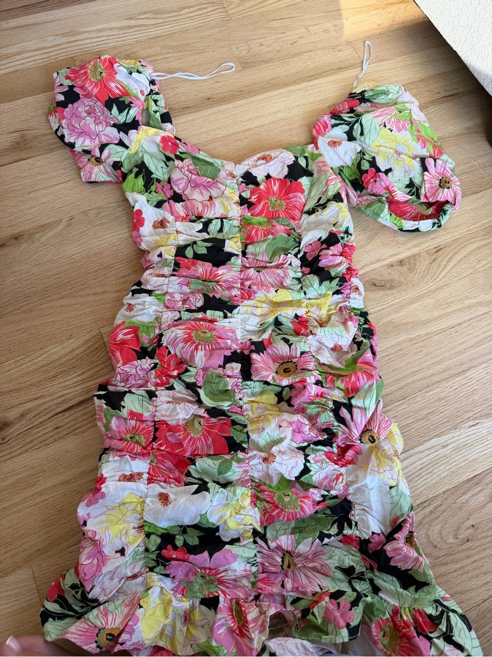 Zara Floral Puff-Sleeve Mini Dress - Pink, Green, Black, Yellow, White